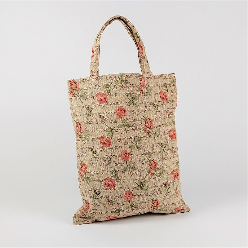 Gobelin bag with red roses & ancient calligraphy