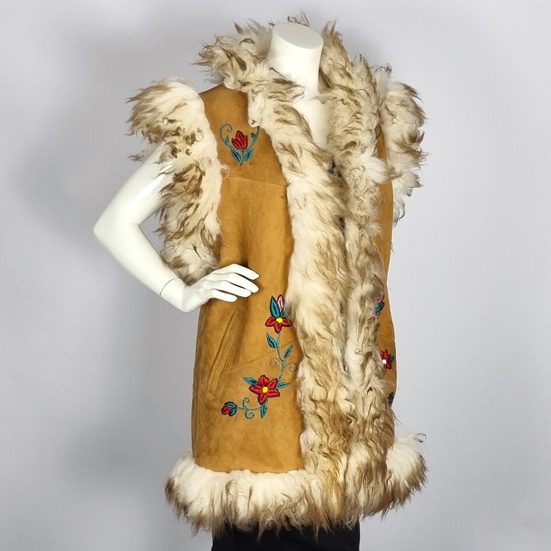 SALE; handmade online Afghan bodywarmer vest with colorful embroidery and faux fur