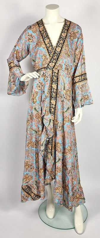 Indian silk-mix maxi wrap dress