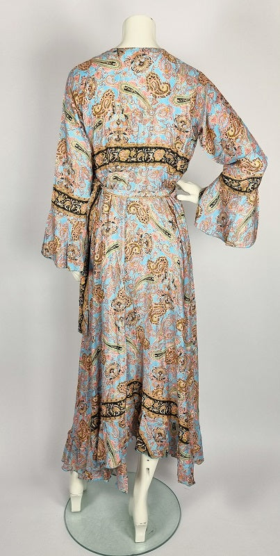 indian silk wrap dress Indian Vintage Silk Wrap Skirt Printed Women Vintage Dress 36 Inch Long  Wrap Skirt Indian Silk Saree Bohemian Magic Dress