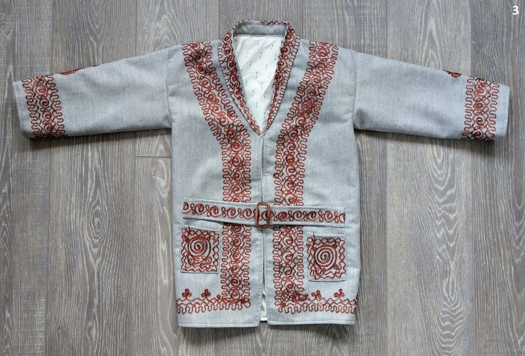 Light grey wooly Afghan chitral choogha coat for kids with