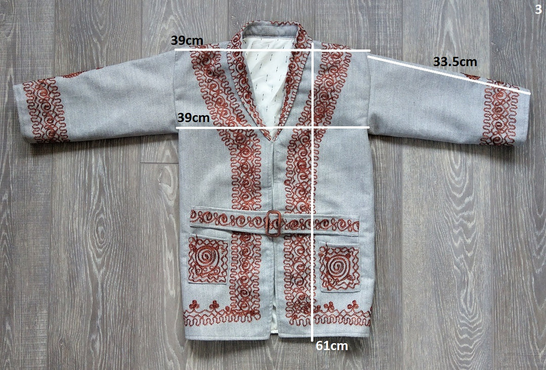Light grey wooly Afghan chitral choogha coat for kids with
